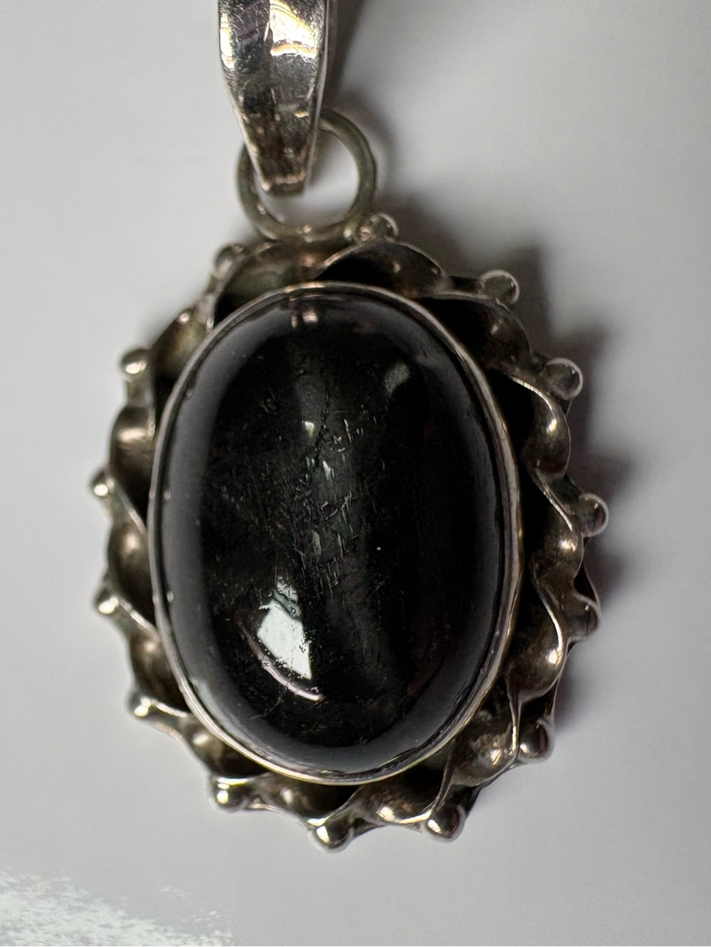 Vintage Sterling Silver Gothic Black Star Diopside Gemstone Necklace Pendant